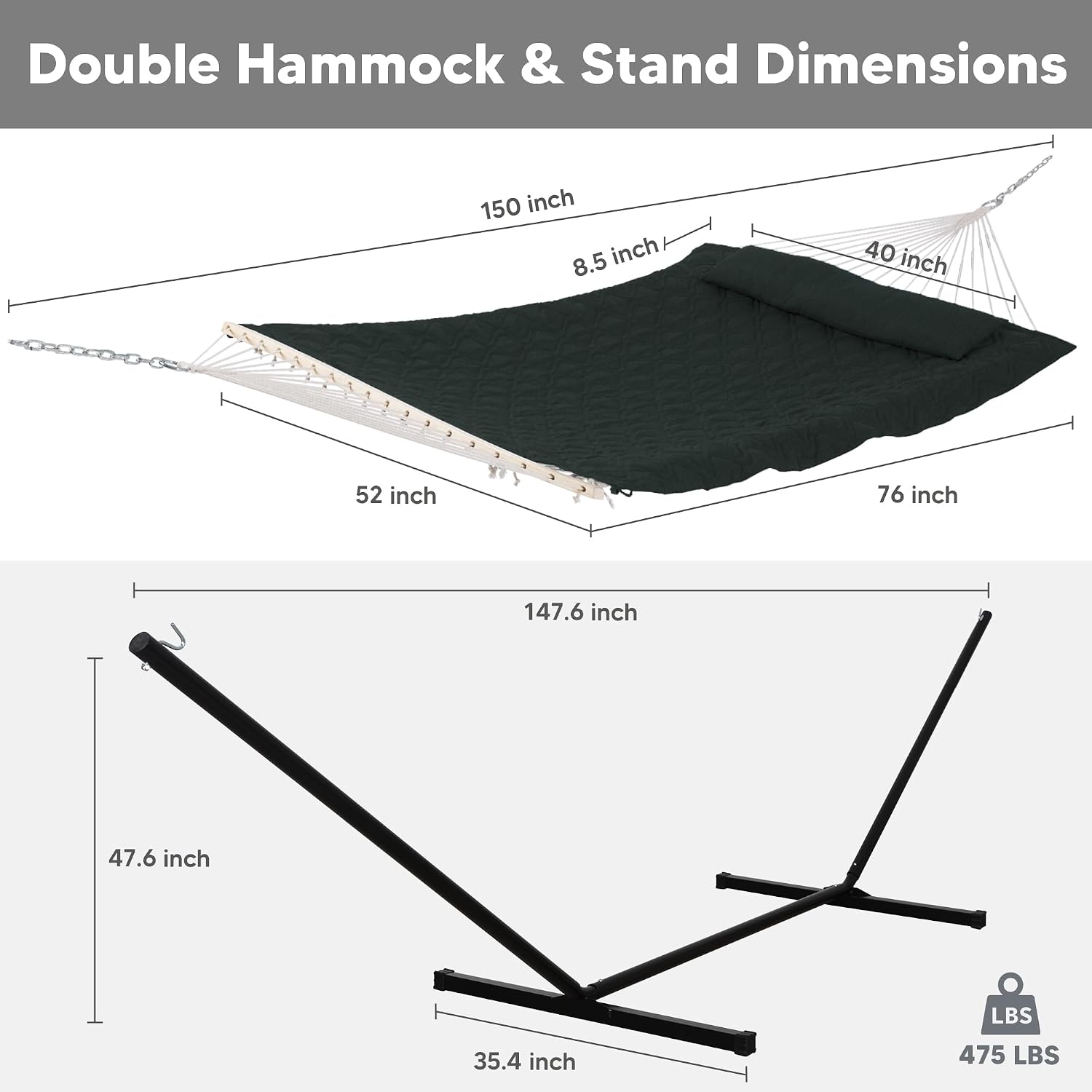 SUNCREAT Patio Portable Hammock with Stand, Carrying Bag, Outdoor Double Hammock with Stand Included, Gray Green Drops