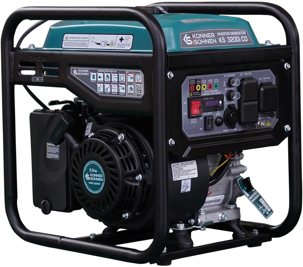 Konner&Sohnen Gas Inverter Generator - 3200 Watts, 230V, Lightweight and Portable, with CO Sensor and Fuel-Efficient technology (German brand, model: KS 3200i CO)
