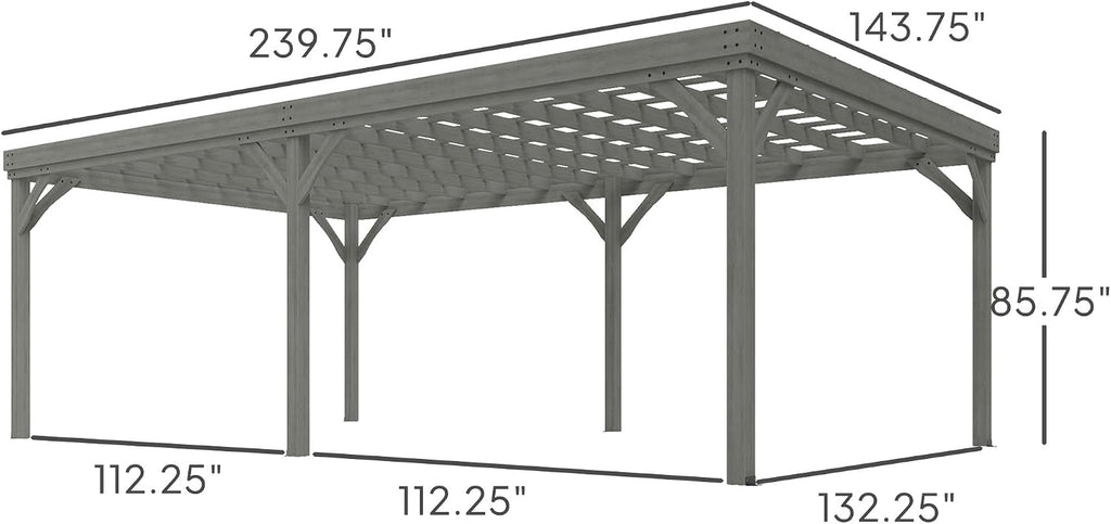 Outsunny 12' x 20' Outdoor Pergola, Wood Gazebo Grape Trellis with Concrete Anchors for Climbing Plant Support at Garden, Patio, Backyard, Deck, Gray