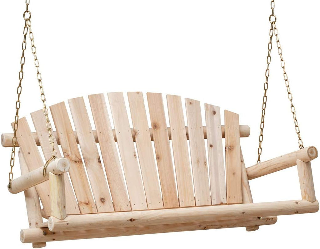 Wooden Porch Swing Outdoor Bench Swing Chair 2-Seater W/Hanging Chains for Patio Garden Backyard, Heavy Duty 800 LBS, 4 Ft, Unfinished