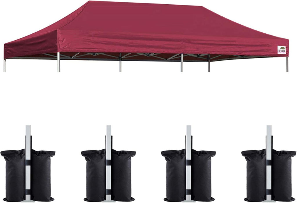Eurmax USA 10x20 Pop Up Canopy Replacement Top,Universal Instant Canopy Cover ONLY,Heavy Duty UPF 50+ UV Protection,Water & Wind Resistant Tarp,30+ Colors Available,Bonus 4 Sand Bags (Burgundy)