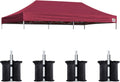 Eurmax USA 10x20 Pop Up Canopy Replacement Top,Universal Instant Canopy Cover ONLY,Heavy Duty UPF 50+ UV Protection,Water & Wind Resistant Tarp,30+ Colors Available,Bonus 4 Sand Bags (Burgundy)