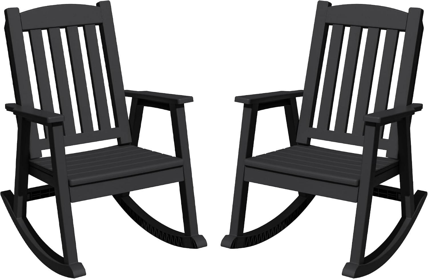 Greesum Set of 2 Outdoor Rocking Chair, 300lbs All-Weather Patio Rocker, Rust-Proof & UV-Resistant, Comfortable Smooth Glide for Deck, Porch, Lawn, or Garden, Black
