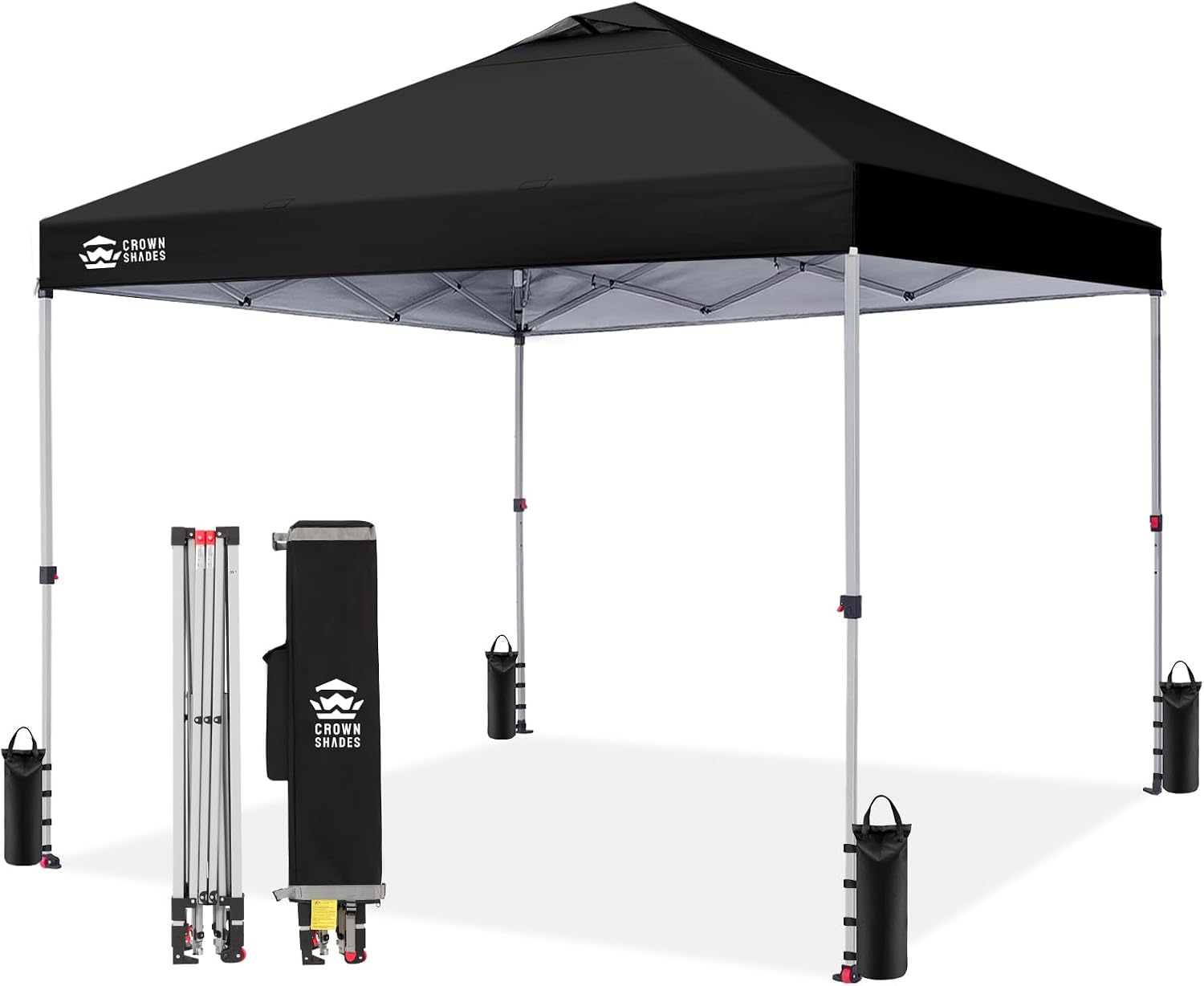 CROWN SHADES 12x12 Pop Up Canopy Outside Canopy, Patented One Push Tent Canopy with Wheeled Carry Bag, Bonus 8 Stakes and 4 Ropes, Black
