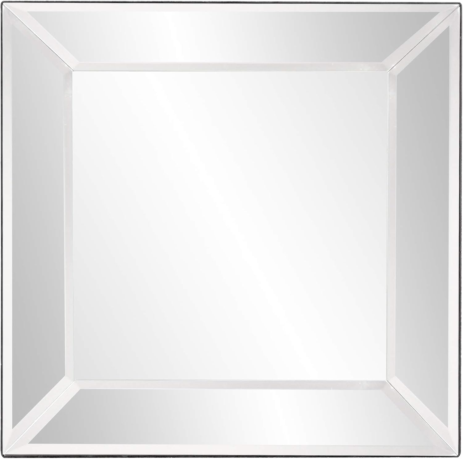 Howard Elliott Collection Vogue Inward Rectangular Hanging Wall Mirror, Large Silver Decorative Wall Mounted Vanity Mirror with Glass Frame for Bedroom, Living Room & Entryway, 24 x 24 Inch