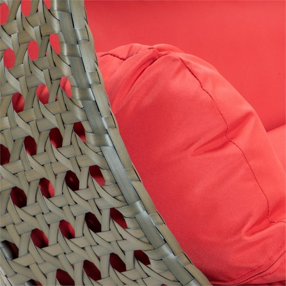 LeisureMod 2 Person Wicker Egg Chair Outdoor Indoor Bedroom Patio Hanging Lounge Swing Hammock Chairs with Beige Stand and UV Resistant Cushions (Red)