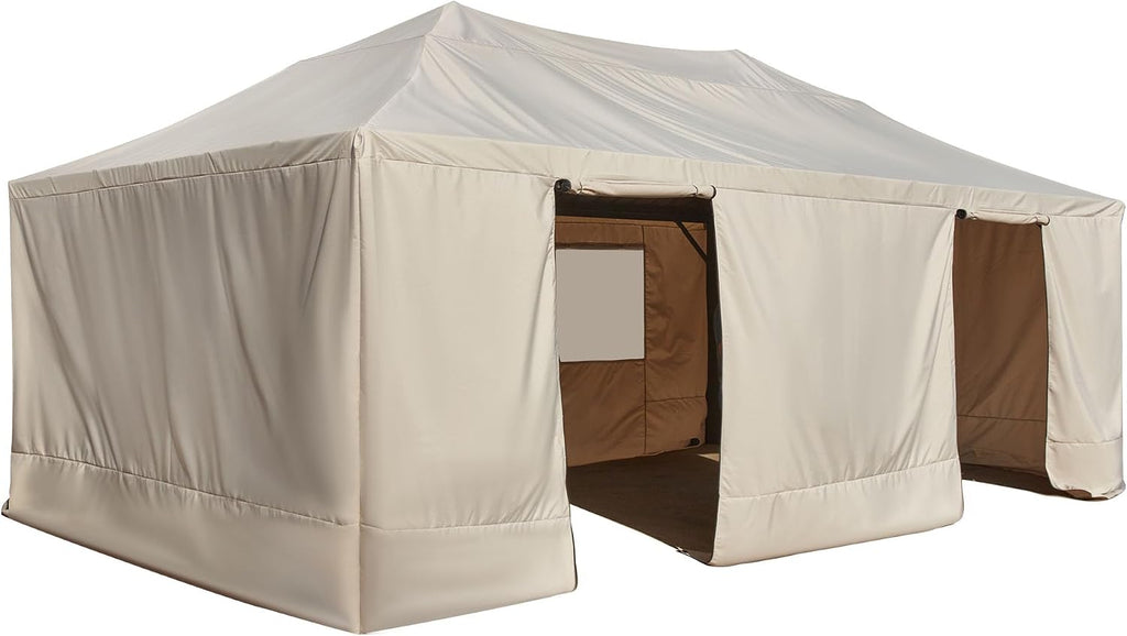 YOLENY Winter Gazebo Cover for 12×20 Hardtop Gazebo, Gazebo Accessories for All Seasons, Transform Your Gazebo for Winter, with Mesh Screens and Doors and Windows (Hardtop Gazebo Not Included), Beige
