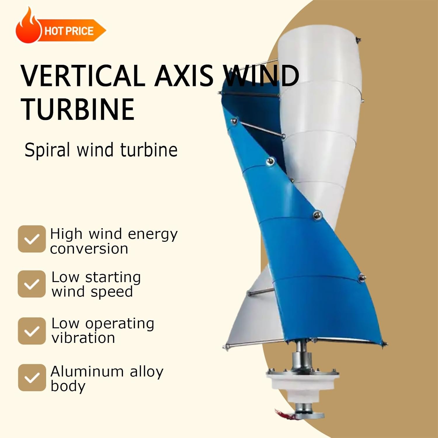 3KW Wind Turbine Generator Kit 24v 48v 96v 120v Vertical Axis Wind Turbine Generator Free Energy Windmill 3 Phase Generator for Home use (24, Volts)