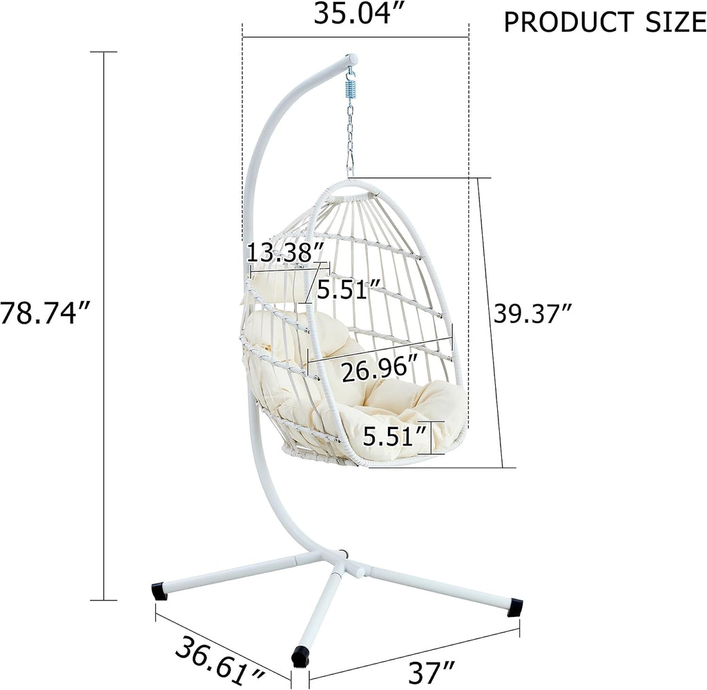 Egg Chair with Stand – Faux Rattan Wicker Hanging Hammock Chair, Soft Cushions & Pillow, Titanium Alloy Frame, UV-Resistant, All-Weather, Easy Assembly, 350 lbs Capacity for Patio, Garden, Balcony