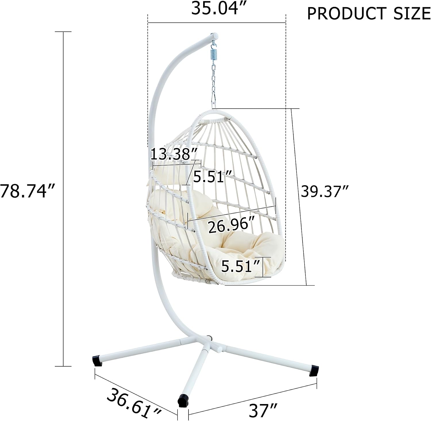 Egg Chair with Stand – Faux Rattan Wicker Hanging Hammock Chair, Soft Cushions & Pillow, Titanium Alloy Frame, UV-Resistant, All-Weather, Easy Assembly, 350 lbs Capacity for Patio, Garden, Balcony