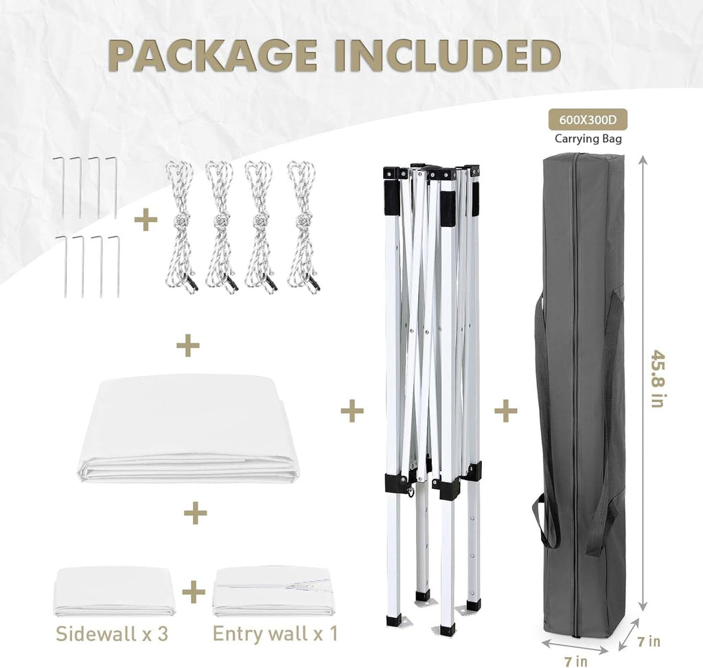 EAGLE PEAK 5x5 Instant Canopy with 4-Side Wall Panels, Small Pop up Portable Canopy Tent with Carry Bag, Light Weight Sun Shelter for Sports, Camping and Beach, White