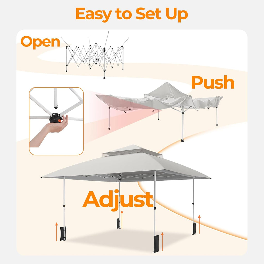 13x13 Pop Up Gazebo Outdoor Canopy Shelter with 4 Sandbags, Instant Patio Gazebo Sun Shade Canopy Tent, Double Tiers & Mesh Netting for Lawn, Garden, Backyard & Deck, Light Grey