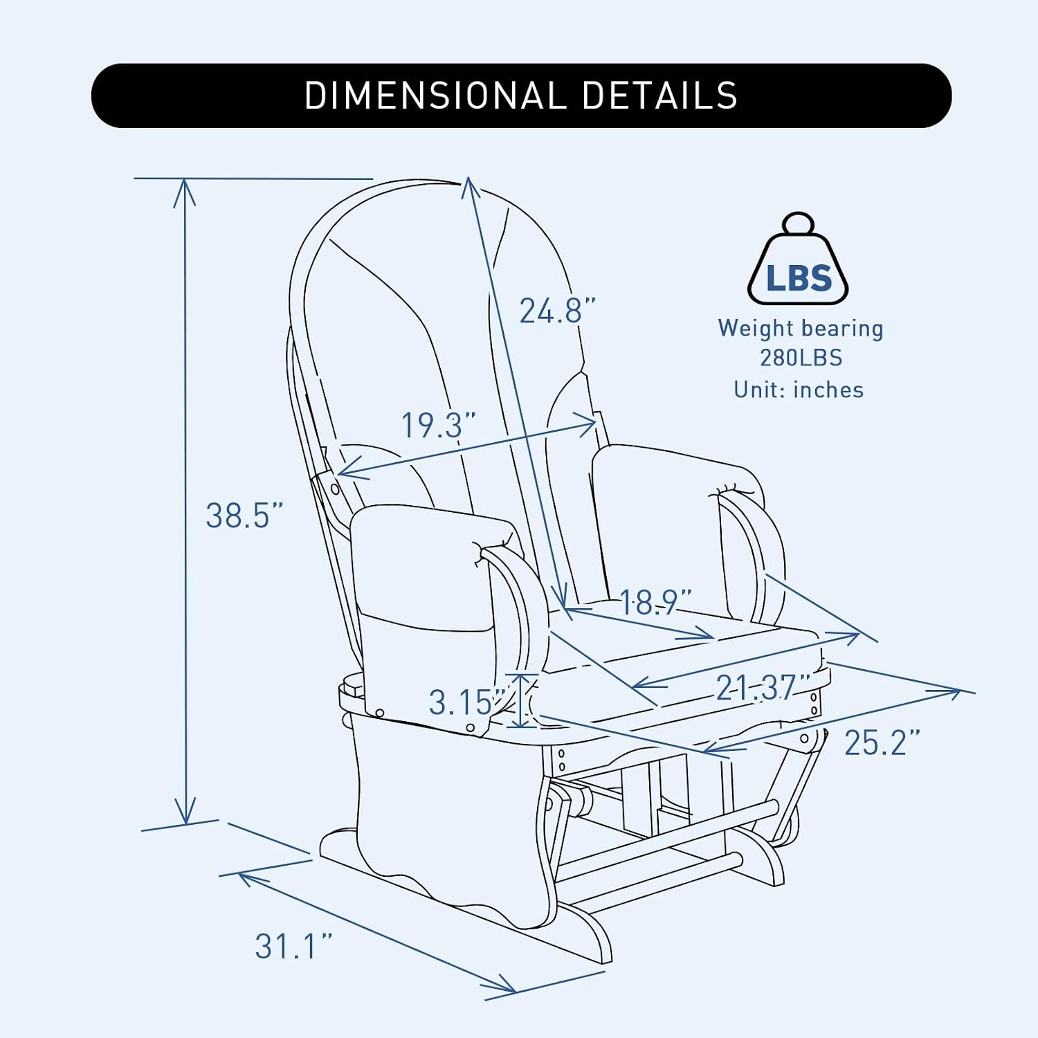 Wood Base Glider Rocker Chair, Baby Feeding and Rocking Chair Nursery Rocking Chairs with Silent Swing Solid Hardwood Base for Nursery, Living Room, Bedroom, Classroom(Beech Wood Blue)