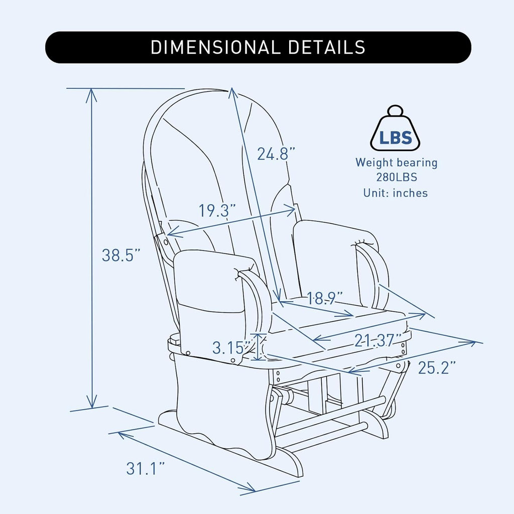Comfortable Solid Wood Glider Rocker Chair with Plush Velvet Cushion Weight Bearing 280LBS - Modern Rocking Chair for Living Room, Nursery, Reading Nook - Blue+Natural Wood Color