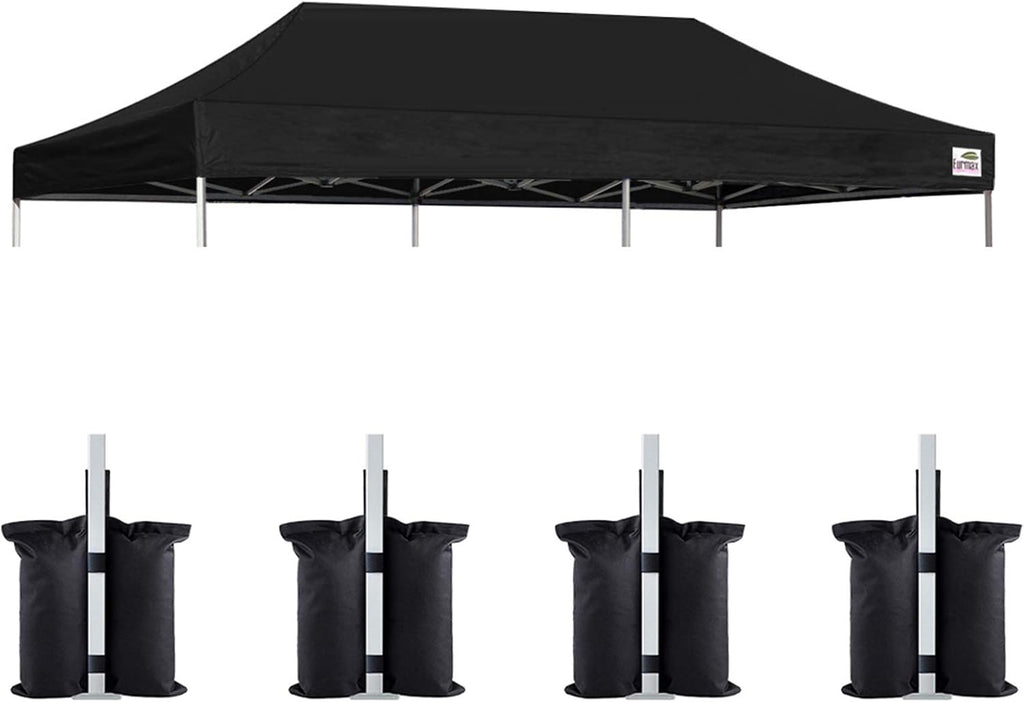 Eurmax USA 10x20 Pop Up Canopy Replacement Top,Universal Instant Canopy Cover ONLY,Heavy Duty UPF 50+ UV Protection,Water & Wind Resistant Tarp,30+ Colors Available,Bonus 4 Sand Bags (Black)