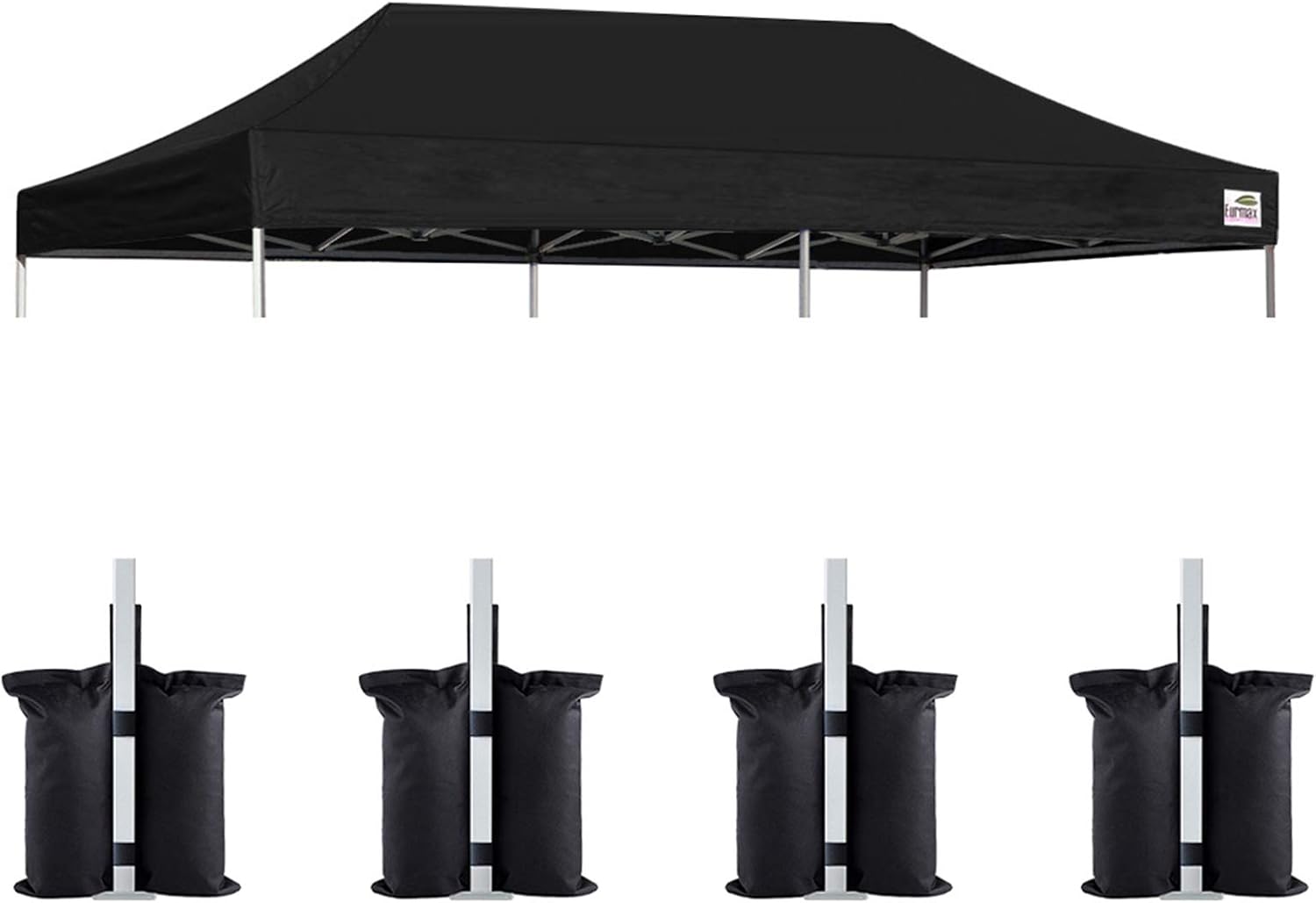 Eurmax USA 10x20 Pop Up Canopy Replacement Top,Universal Instant Canopy Cover ONLY,Heavy Duty UPF 50+ UV Protection,Water & Wind Resistant Tarp,30+ Colors Available,Bonus 4 Sand Bags (Black)