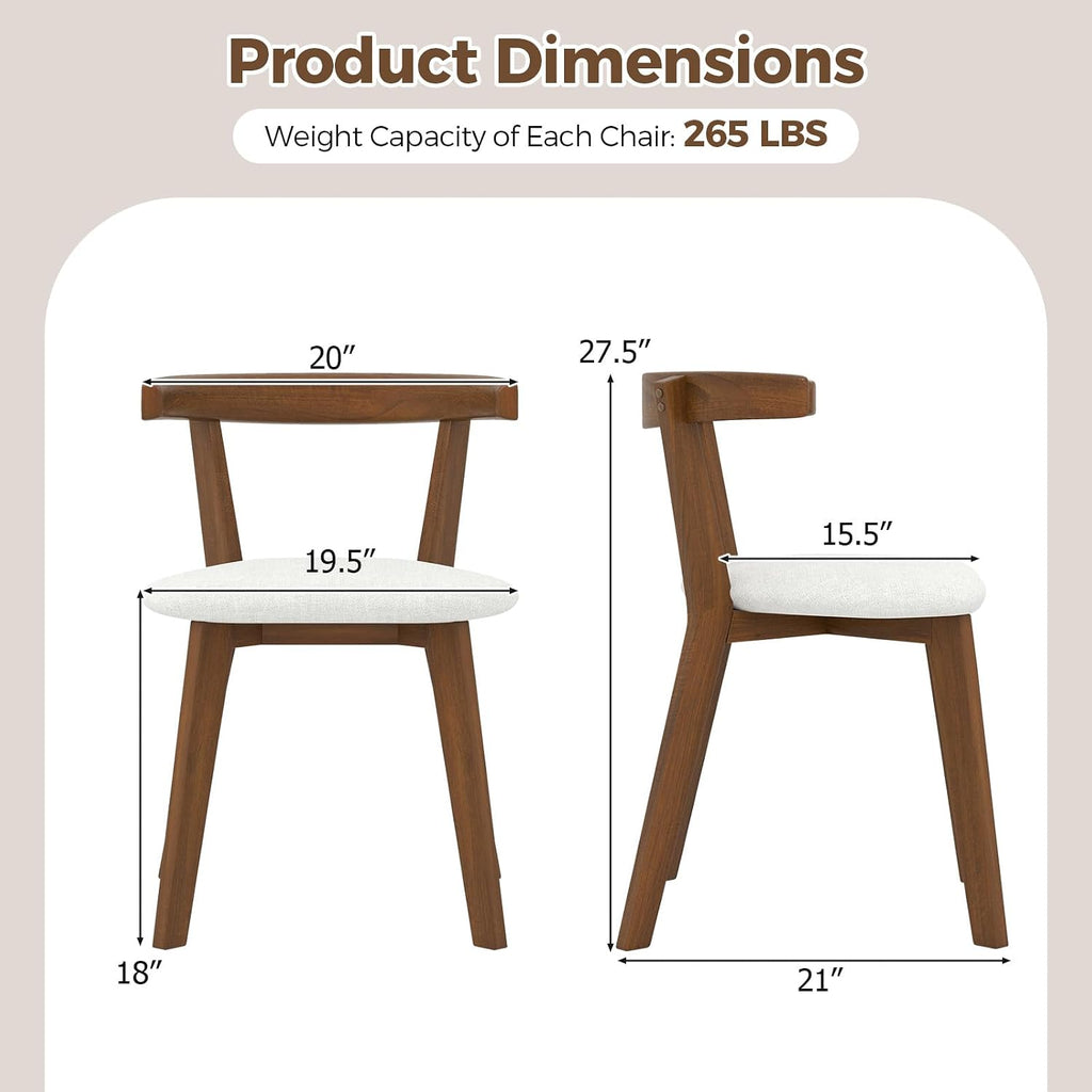 Giantex Wooden Dining Chairs Set of 2, Farmhouse Hanging Kitchen Chairs w/Rubber Wood Frame, Padded Seat, Curve Back, Armless Upholstered Side Chairs for Home Living Room Dining Room, Walnut+Gray