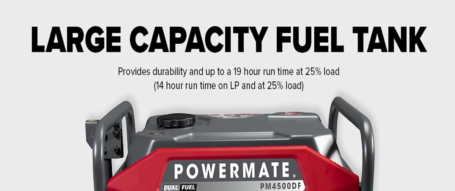 Powermate PM4500 4,500-Watt Dual-Fuel Compatible Portable Generator - Gas and Propane - COsense Technology - Reliable Power Solution for Home, Camping, and Emergency Backup - 49 State/CSA - Red/Black