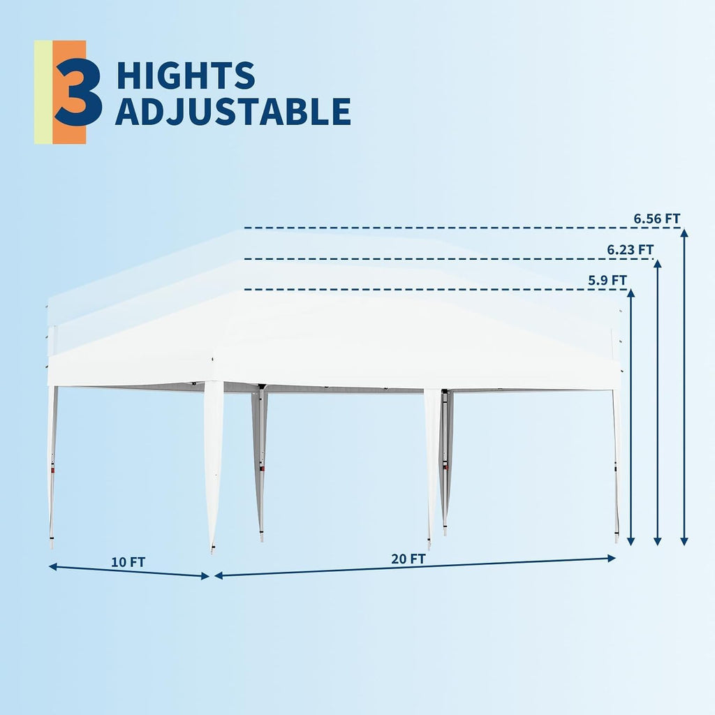 Garvee 20x10 Pop Up Canopy Tent, Heavy Duty Commercial Instant Shelter with One-Person Setup, UPF 50+ Waterproof, 100 Sq Ft Shade for Outdoor Events, Camping, Farmers Market