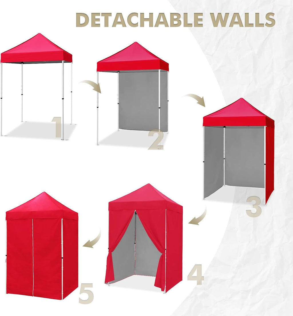 EAGLE PEAK 5x5 Instant Canopy with 4-Side Wall Panels, Small Pop up Portable Canopy Tent with Carry Bag, Light Weight Sun Shelter for Sports, Camping and Beach, Red