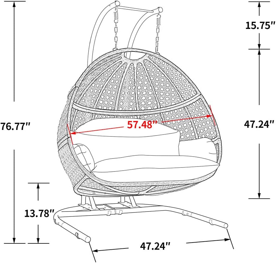 Double Egg Chair with Stand, 2 Person Heavy Duty Hanging Wicker Rattan Swinging Chair Hammock Nest Chair for Indoor Outdoor Patio Lounger Swinging Loveseat Perfect for Balcony Garden - Dust Blue