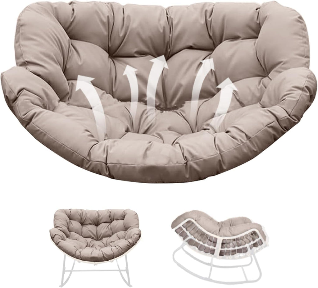 Thickened Waterproof Papasan Rocking Chair Cushion – 6.3'' Patio Egg Chair Pad with Ties, Outdoor/Indoor Rattan Hammock Chair Cushion for Porch, Garden, Balcony (Only Cushion) (Beige)
