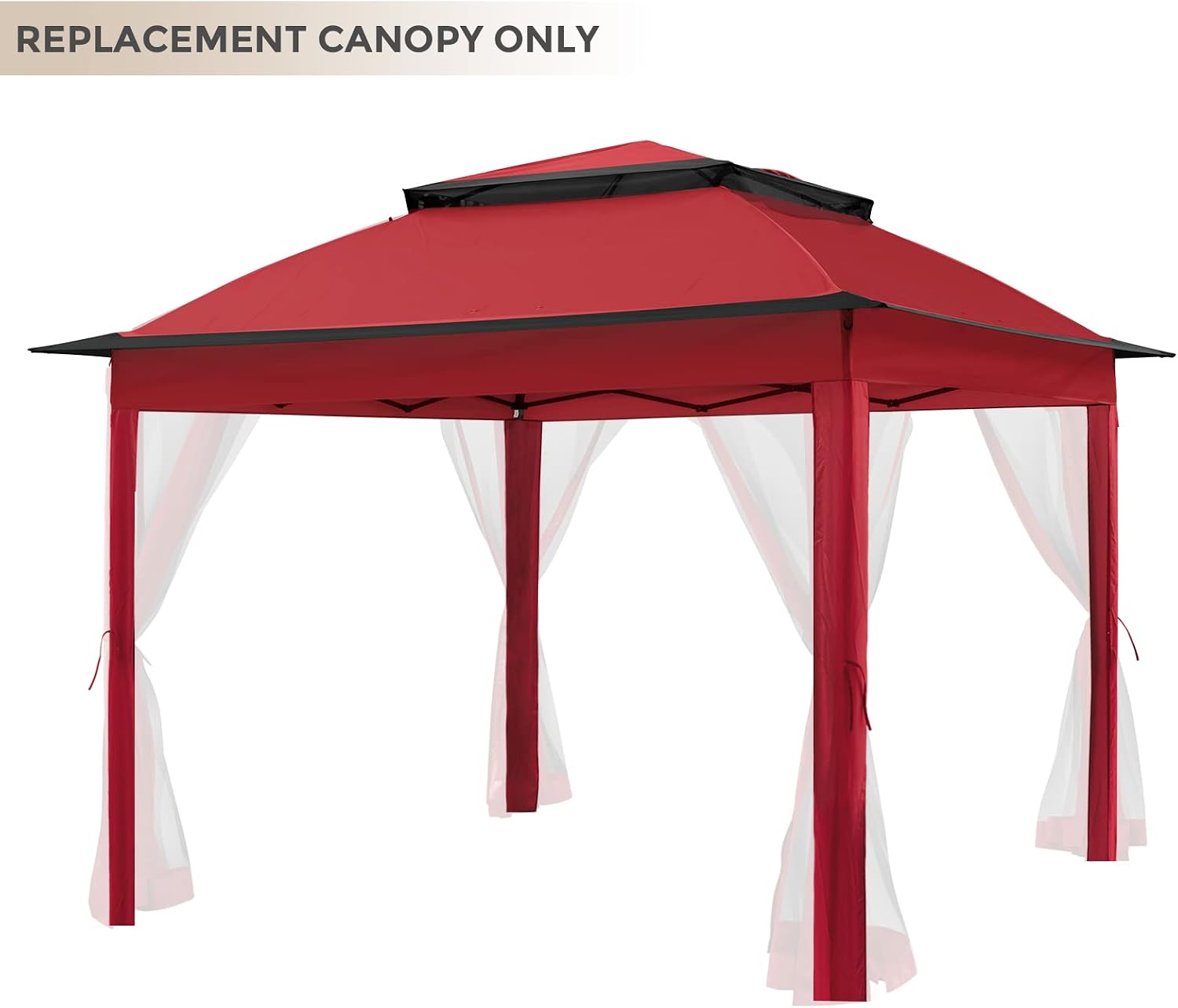 COOS BAY 11x11 Replacement Gazebo Top with Air Vent Sunshade Polyester Top Cover Only, Red