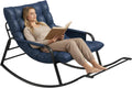Oversized Indoor Rocking Chair, Plush Papasan Chair with Comfy Padded Cushions & Side Pocket, for Patio Garden, Porch, Lounge, Outdoor, Navy