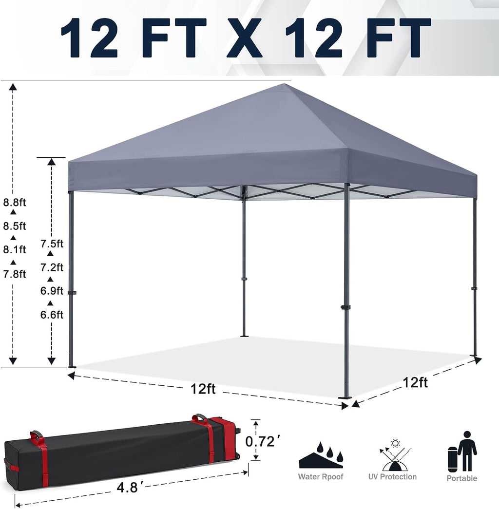 COOSHADE Durable Easy Pop Up Canopy Tent 12x12Ft(Gray)