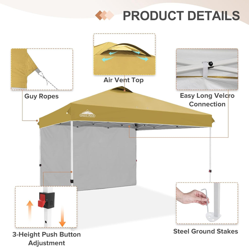 EAGLE PEAK Commercial Canopy 12x12 Pop Up Canopy Tent with 1 Sidewall, Easy Setup Heavy Duty Instant Event Shelter for Vendors & Markets, Outdoor Sun Shade, Beige