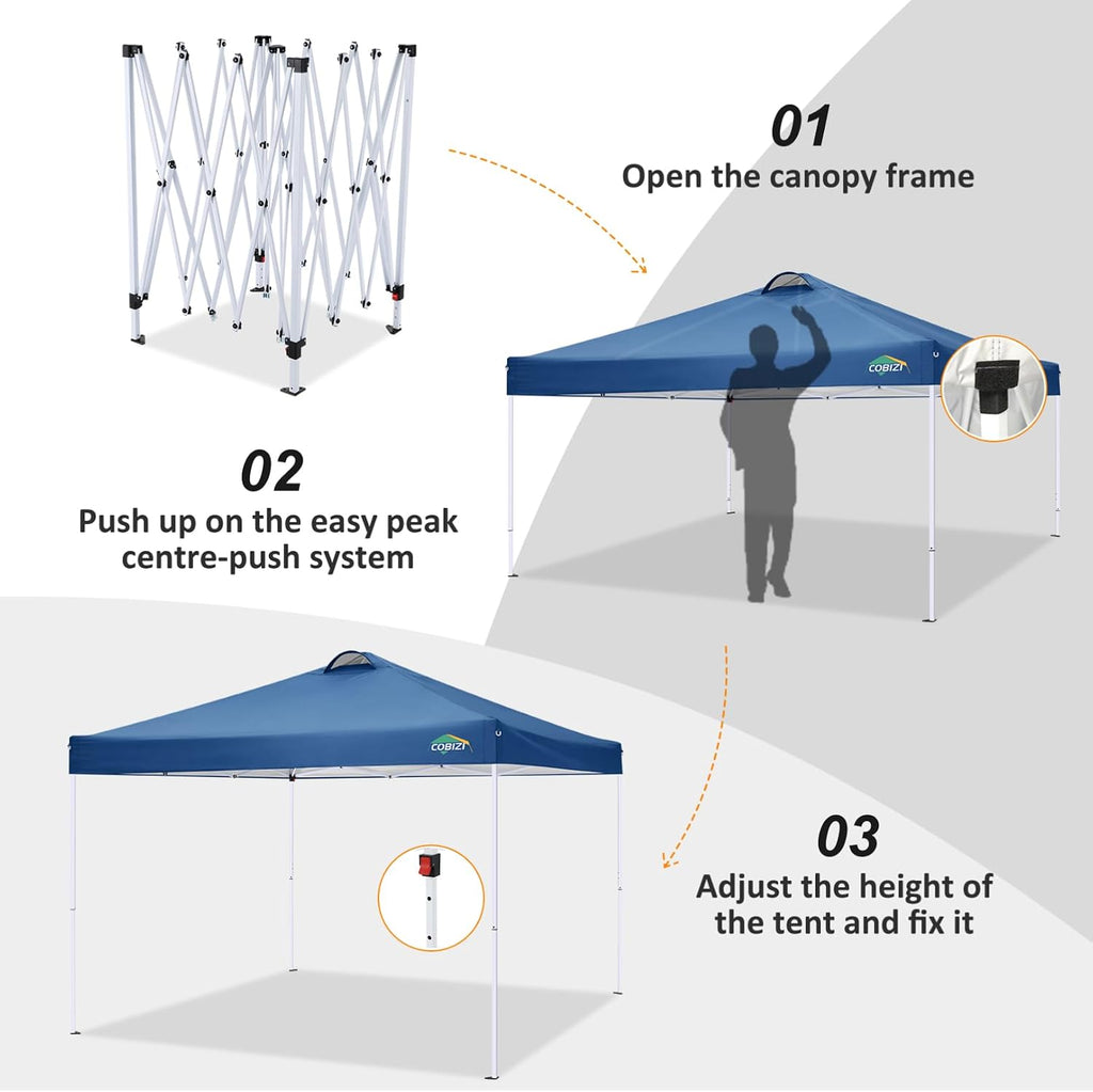 COBlZI 10x10 Pop Up Canopy Tent with 4 Removable Sidewalls，Waterproof Commercial Easy Adjustable Gazebo Tent with Air Vent, 4 Sandbags，4 Stakes & 8 Ropes（Tents for Party/Exhibition,Blue