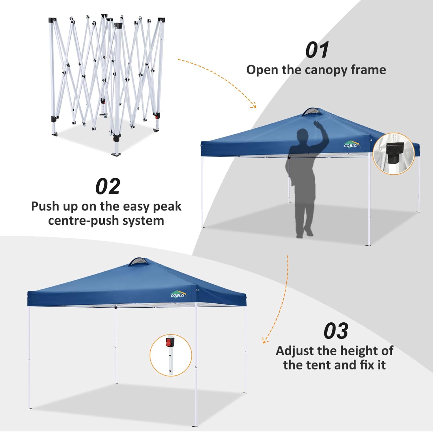 COBlZI 10x10 Pop Up Canopy Tent with 4 Removable Sidewalls，Waterproof Commercial Easy Adjustable Gazebo Tent with Air Vent, 4 Sandbags，4 Stakes & 8 Ropes（Tents for Party/Exhibition,Blue