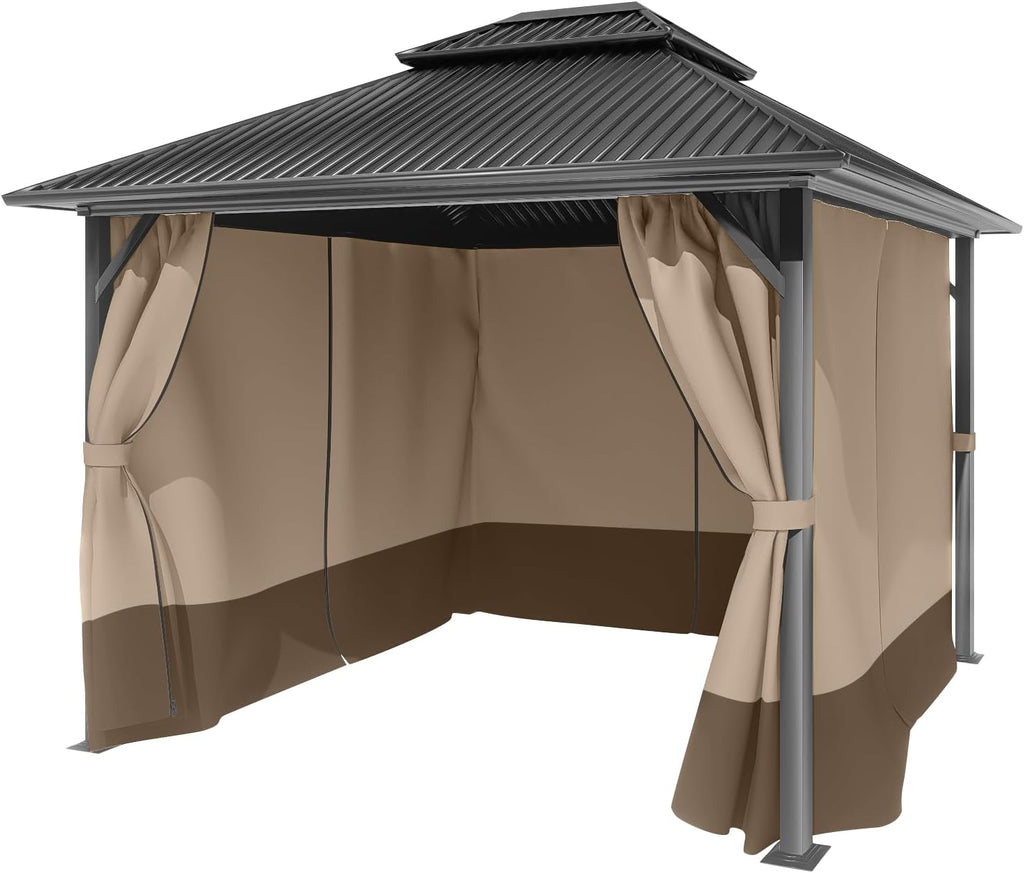 BPS 12' x 14' Gazebo Privacy Curtains with Double Zipper, 4-Panels Side Wall Universal Gazebo Side Panels Replacement for Patio, Outdoor Canopy, Garden and Backyard (Curtain Only)
