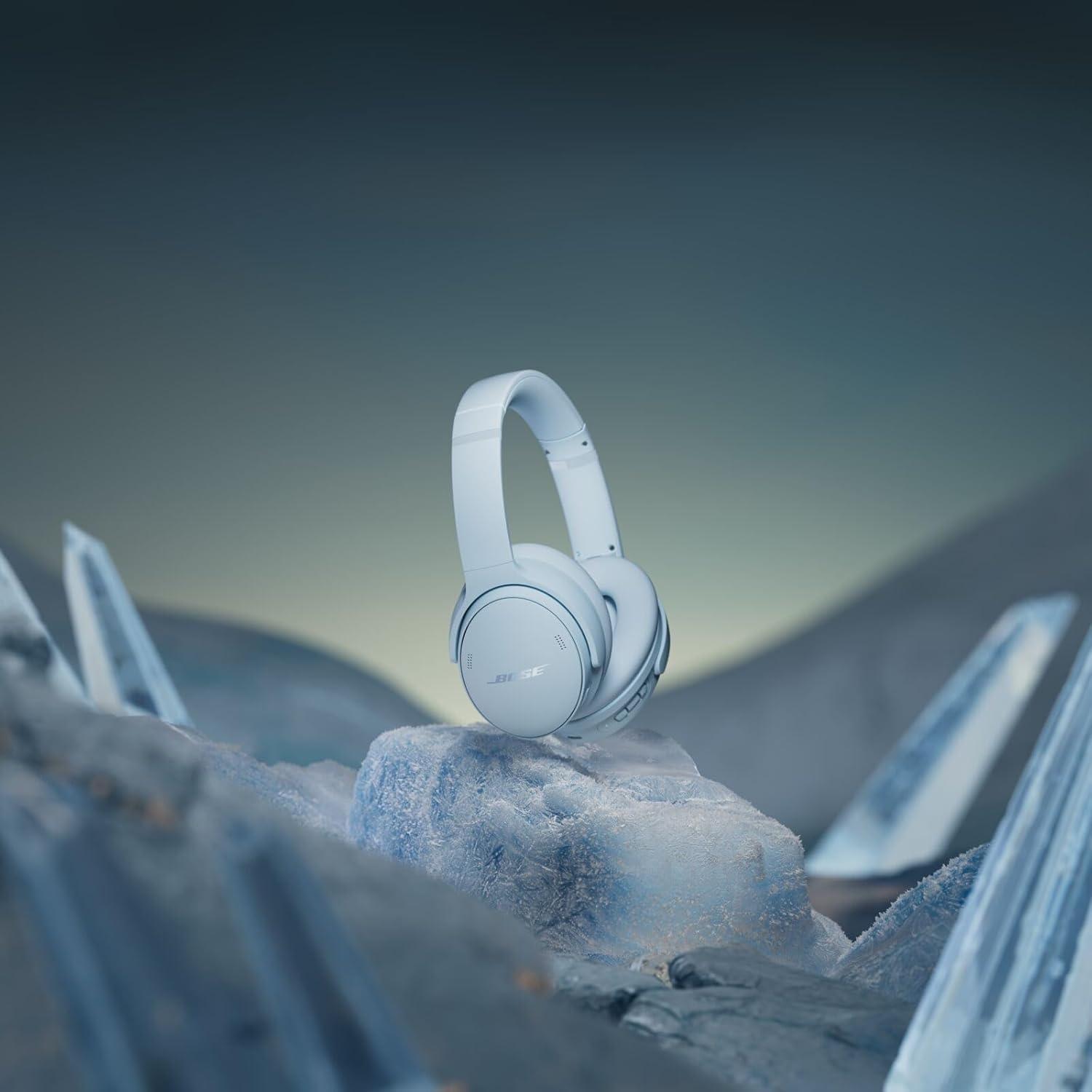 Bose QuietComfort Headphones - Wireless Bluetooth Headphones, Active Over Ear Noise Cancelling and Mic, Deep Bass Bundle + Desktop Headphone Stand + Green Extreme Dual Wall Charger (Ice Blue)