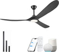 60 Inch Black Outdoor Ceiling Fans with Lights, Smart Ceiling Fan with Remote/APP/Alexa Control, Solid Wood Farmhouse Ceiling Fan for Patios Porch Bedroom, Quiet Reversible DC Motor, Indoor/Exterior