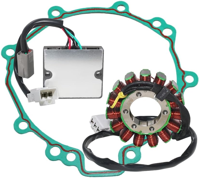 Stator Coil, Regulator Rectifier, Gasket Set Compatible with for Kawasaki ZX600 Ninja 600 ZX6R ZX-6R 2007-2008, Stator OEM: 21003-0049 Rectifier OEM: 21066-0025 Gasket Generator Cover OEM: 11061-0249