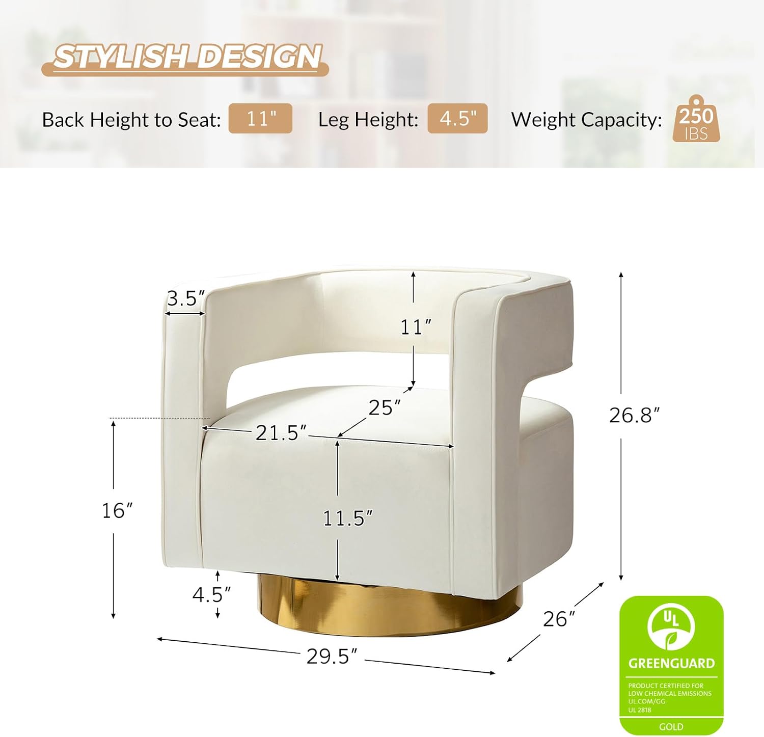 TINA'S HOME Swivel Accent Barrel Chair, Modern Velvet Armchair with 3D Curved Open Back & Swivel Gold Metal Base, Upholstered Club Chair for Living Room Bedroom Nursery, Ivory(No Assembly Required)