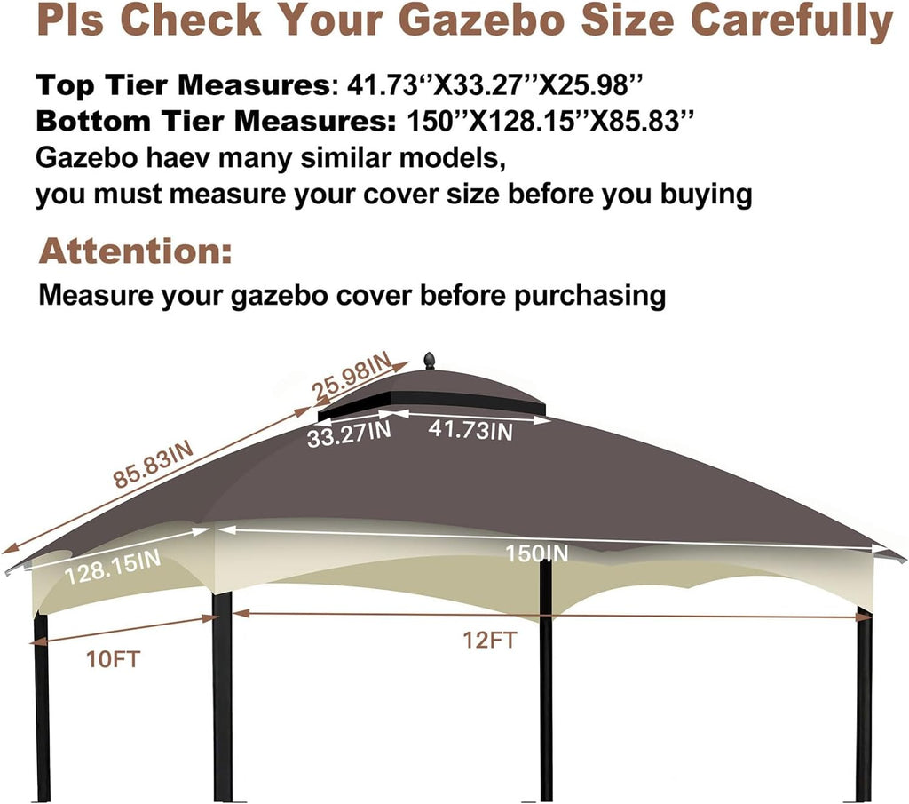 Replacement Canopy Top for Lowe's Allen Roth High Performance Ripstop Heavy Duty Gazebo Roof Gazebo Top with Air Vent 10X12 Gazebo Cover,Brown