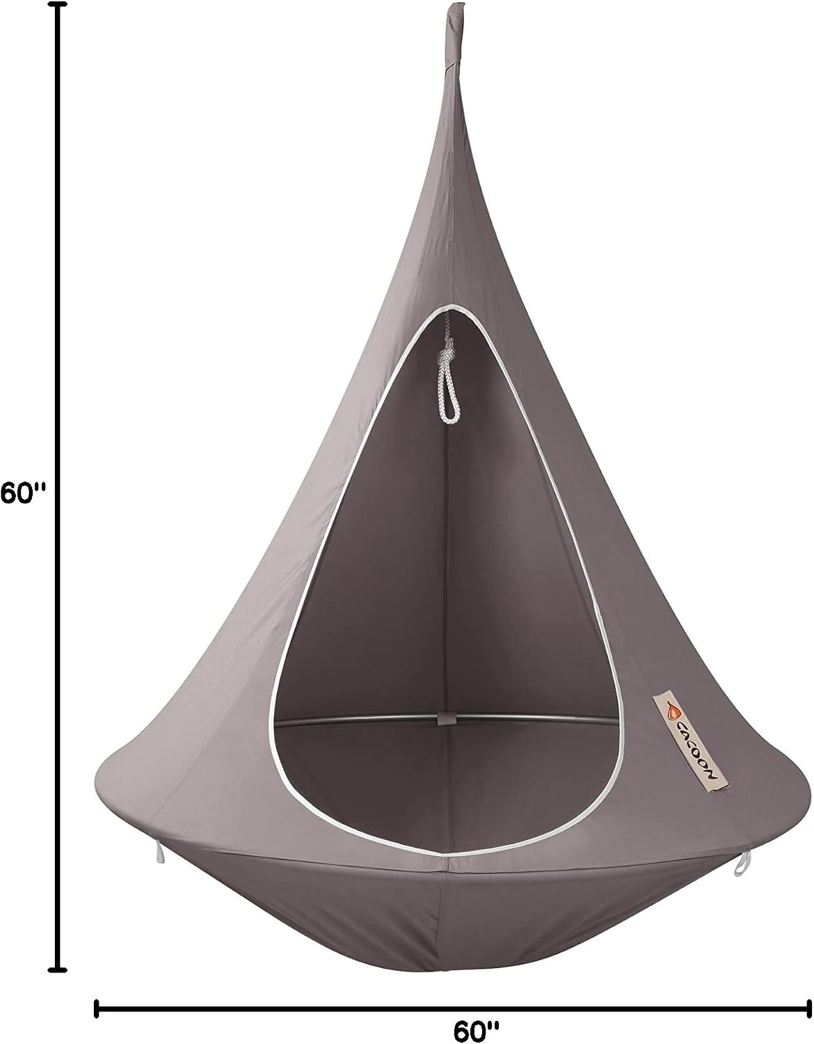 Single Cacoon Hanging Chair – Cozy Indoor/Outdoor Hammock with Polyester Canvas, 440 lb Capacity, Includes 18ft Rope & Carabiner (Taupe)