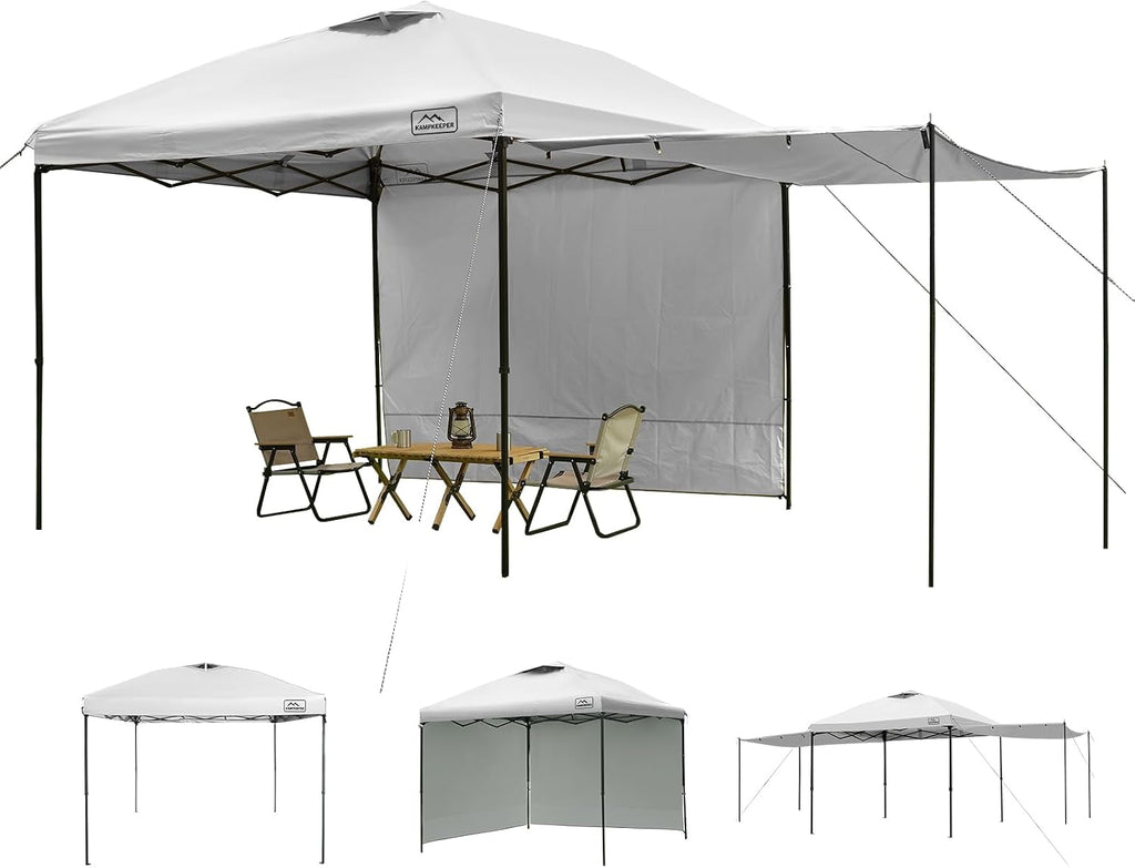 KAMPKEEPER 10x10 Easy Pop Up Canopy Tent with Sidewalls, Instant Outdoor Shade Shelter with Removable 10FT Sun Walls, Quick Setup Waterproof and UV-Resistant for Patio (White, 10x10FT with 2 sidewall)