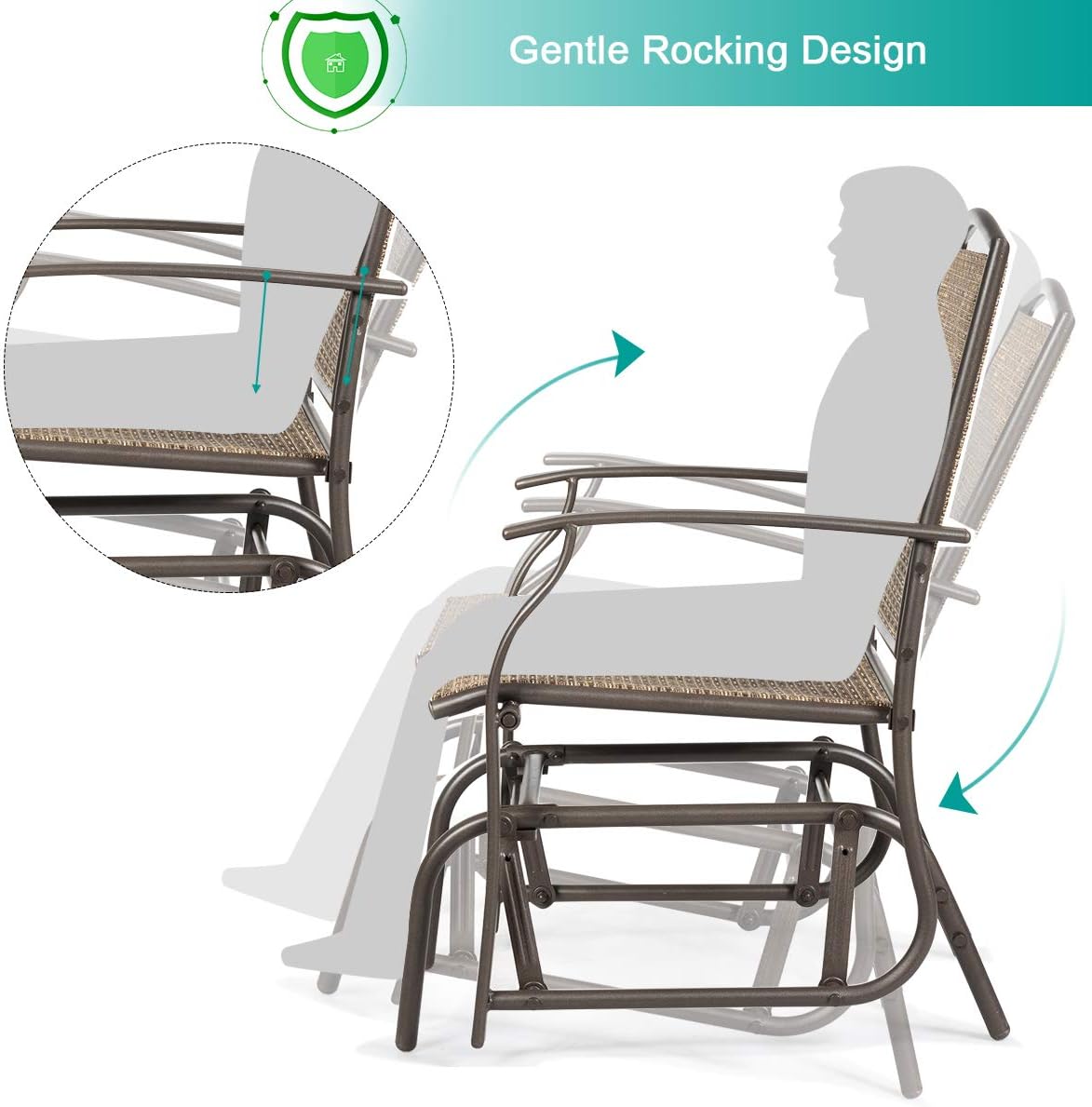 Giantex Outdoor Glider Chair W/Sturdy Metal Frame & Breathable Mesh Fabric, Porch Lounge Swing Rocking Chairs Set of 2 for Lawn, Garden, Porch, Backyard, Poolside, Patio Gliders for Outside