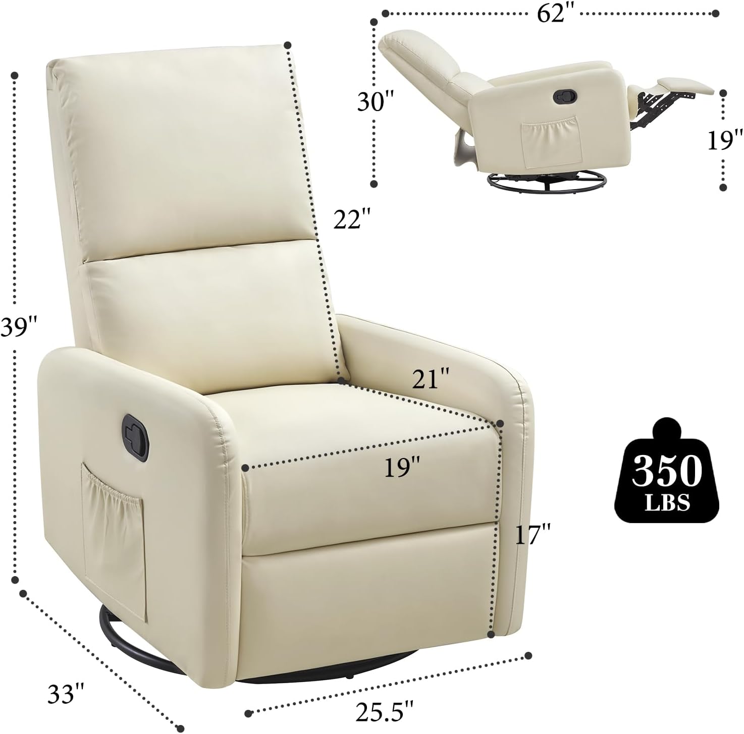 Jocisland Nursery Glider Chairs, Swivel Rocking Chair, Massage Rocker Recliner with High Back for Living Room Bedroom, Comfy Upholstered Modern Nursing Reclining Single Sofa, White Teddy