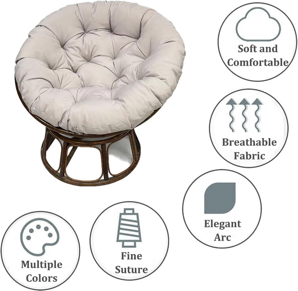 Ergonomic Wicker Papasan Chair Cushion, Round Papasan Swivel Chair Cushion, Rocking Chair Cushion for Outdoor Indoor(Khaki,51 * 51 in)
