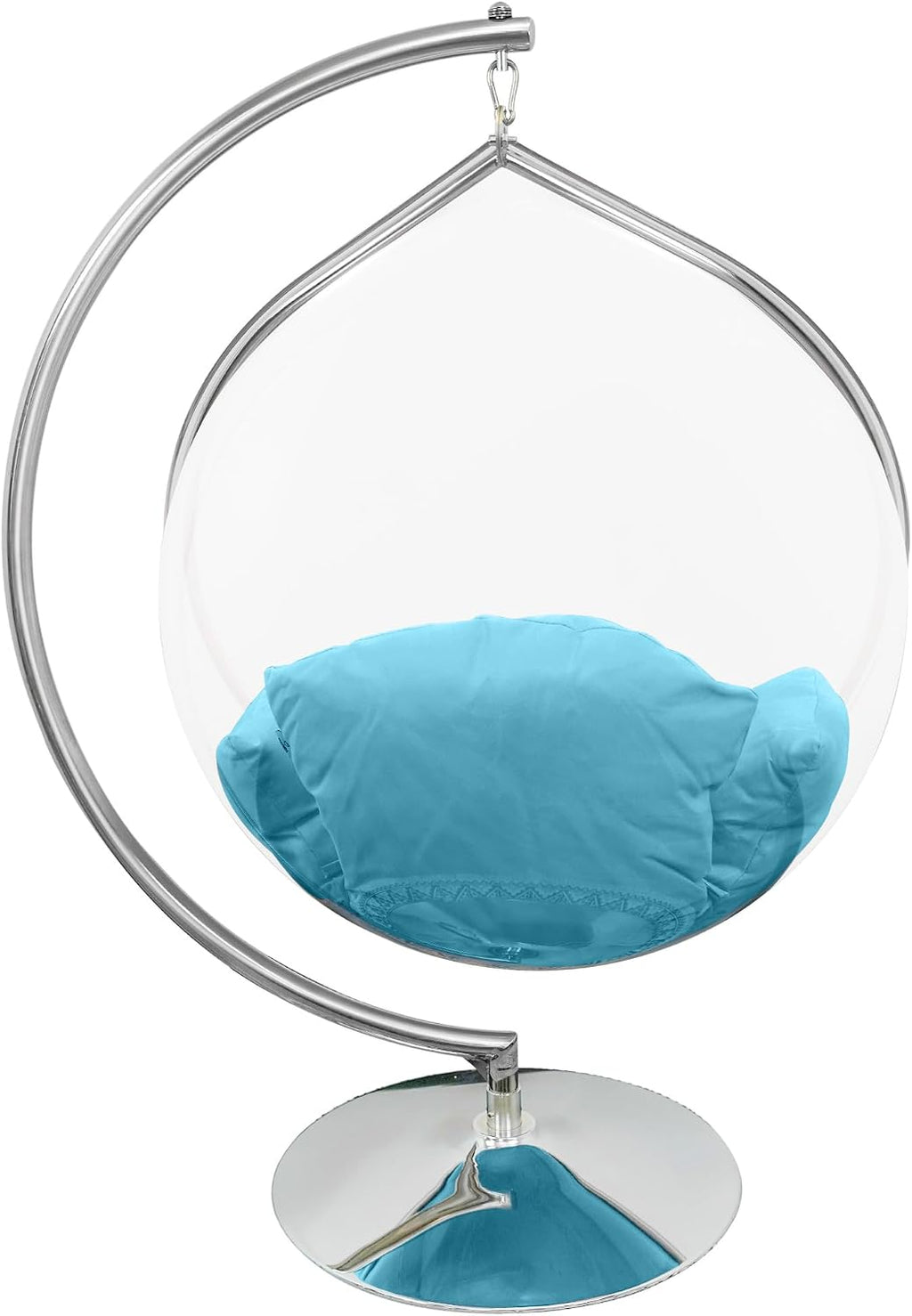 Hanging Chair - Transparent Acrylic Bubble, Waterdrop Shape, Indoor Swing Chair with Gold/Chrome Stand, Durable Fabric Cushion - Luxury Accent for Living Room, Bedroom (Chrome/Blue)