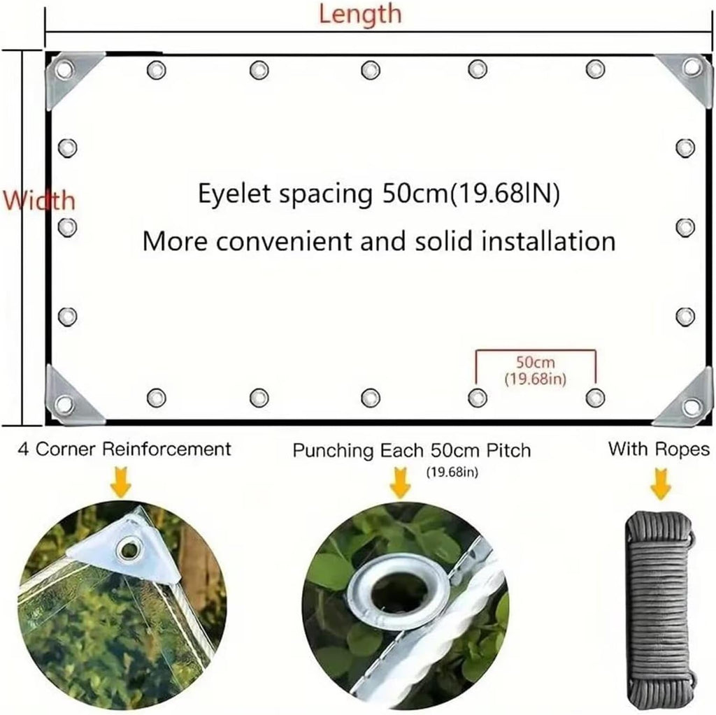 Clear Vinyl Tarp, 12' X 16', 14 Mil Clear Tarps Heavy Duty Outdoor Garden Rainproof Covering with Grommets, 420g/m² Tear Resistant PVC for Camping, Greenhouse, etc.