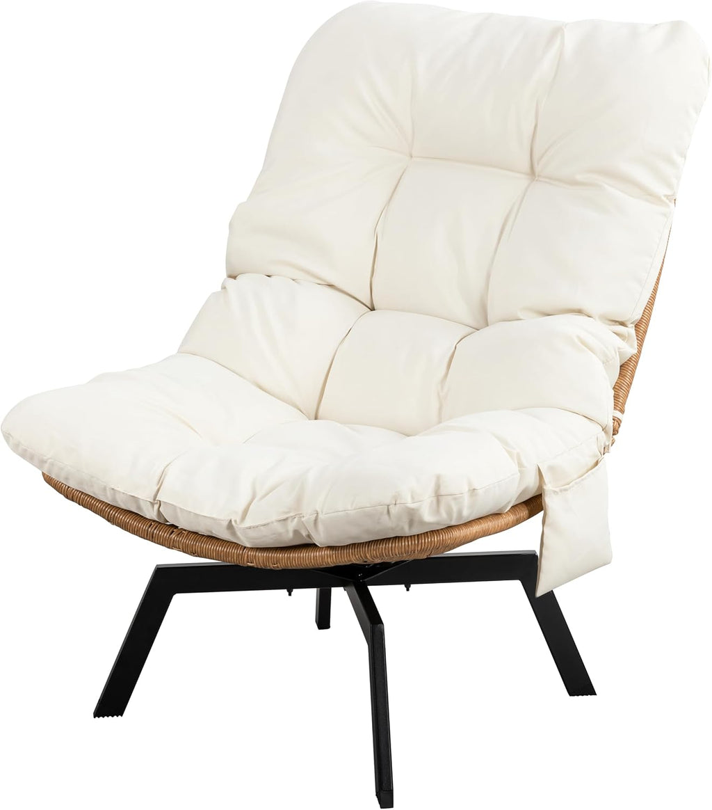 JAMFLY Rattan Swivel Chair, 360° Wicker Swivel Chairs with Thickened Cushions & Side Storage, Bohemian Farmhouse Style for Kitchen, Dining Room, Café, Patio, Beige