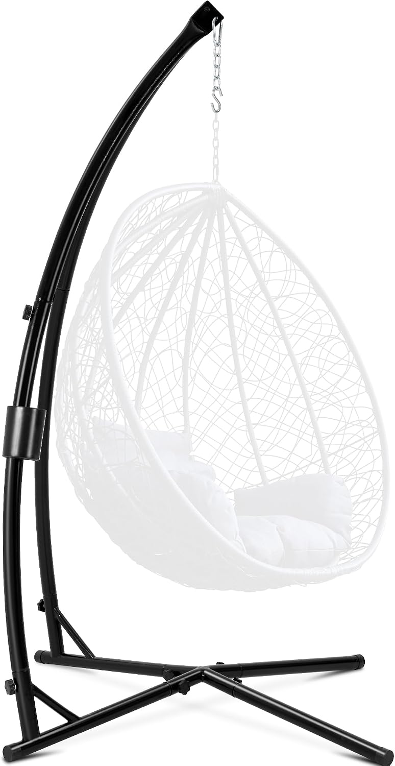Eusuncaly Hanging Hammock Chair Stand Swing Chair Stand for Indoor/Outdoor,C-Type Solid Steel Heavy Duty Hammock Chair Stand,Weight Capacity 440 Lbs Hanging Chair Stand Only Black AD333
