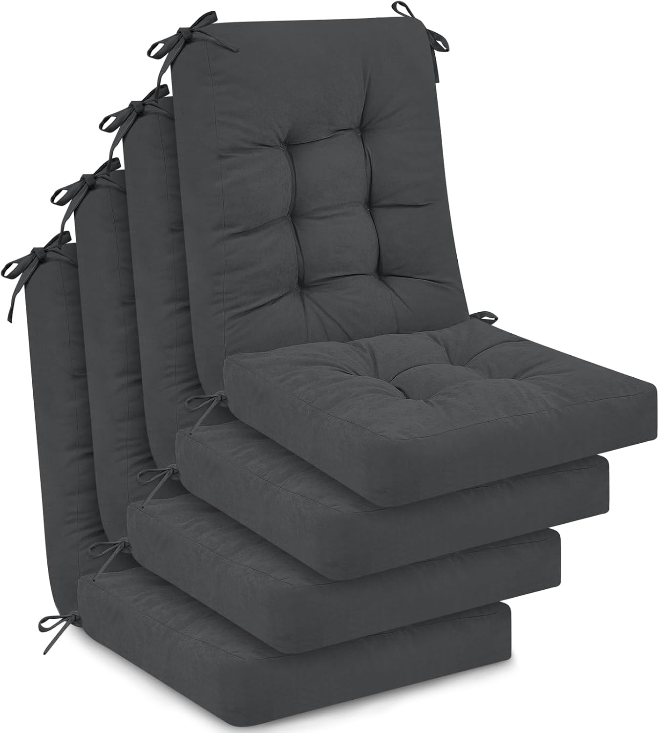 Juexica 4 Sets Outdoor Patio Chair Cushions Seat High Back Tufted Pillow Replacement Rocking Chair Cushions Pads for Patio Summer Seasonal Indoor Home Office (20 x 20 Inch,Dark Gray)