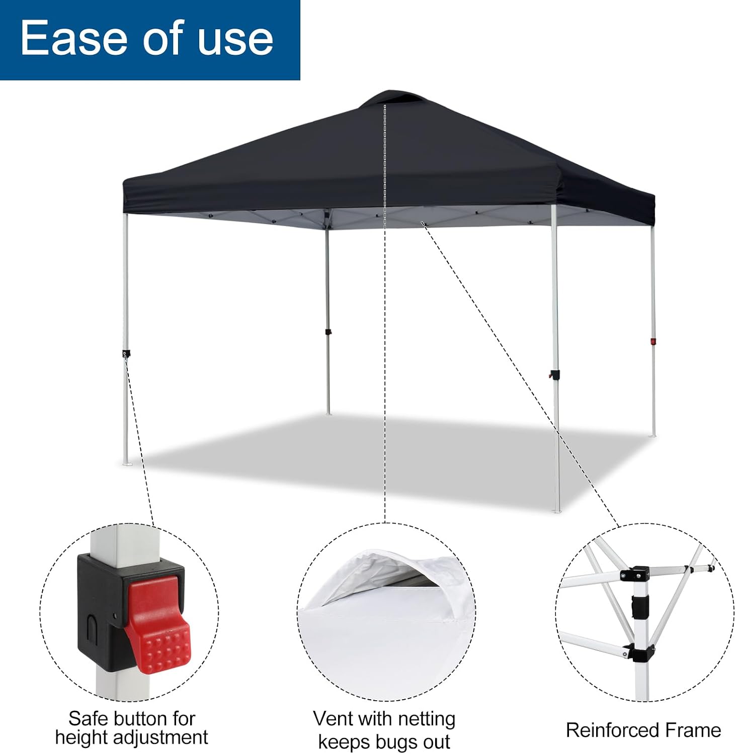 VINGLI 10'x10' Pop Up Canopy Tent with Sandbags & Rolling Bag, Portable Instant Party Tent Waterproof Outdoor Canopy for Outdoor Events, Party, Wedding (Black)