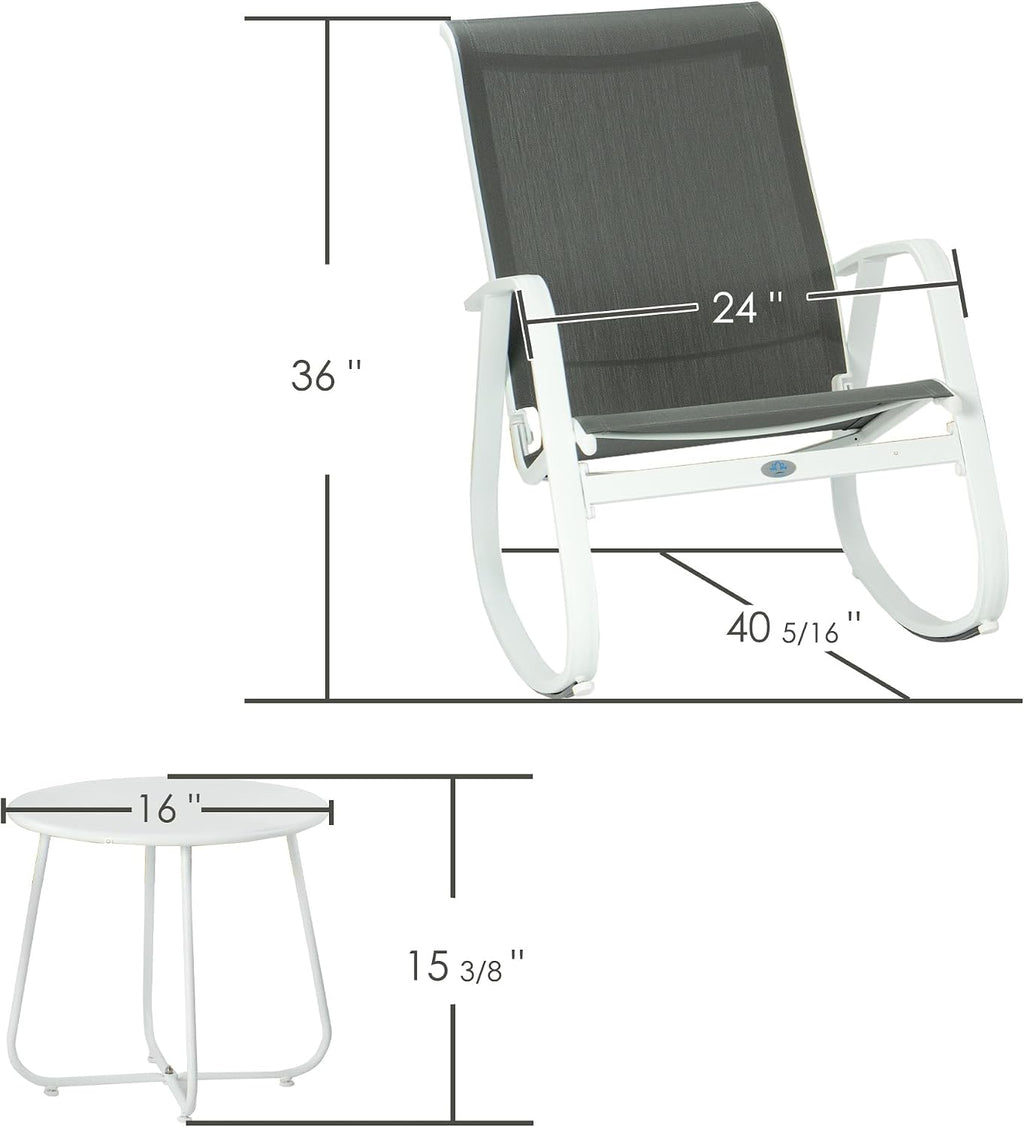 Kozyard 3-Piece Outdoor Rocking Chair Set, Patio Bistro Set 2 Sling Rockers with Side Table, Powder-Coated Aluminum Frame, Breathable Textilene Fabric for Porch, Garden, Balcony Gray